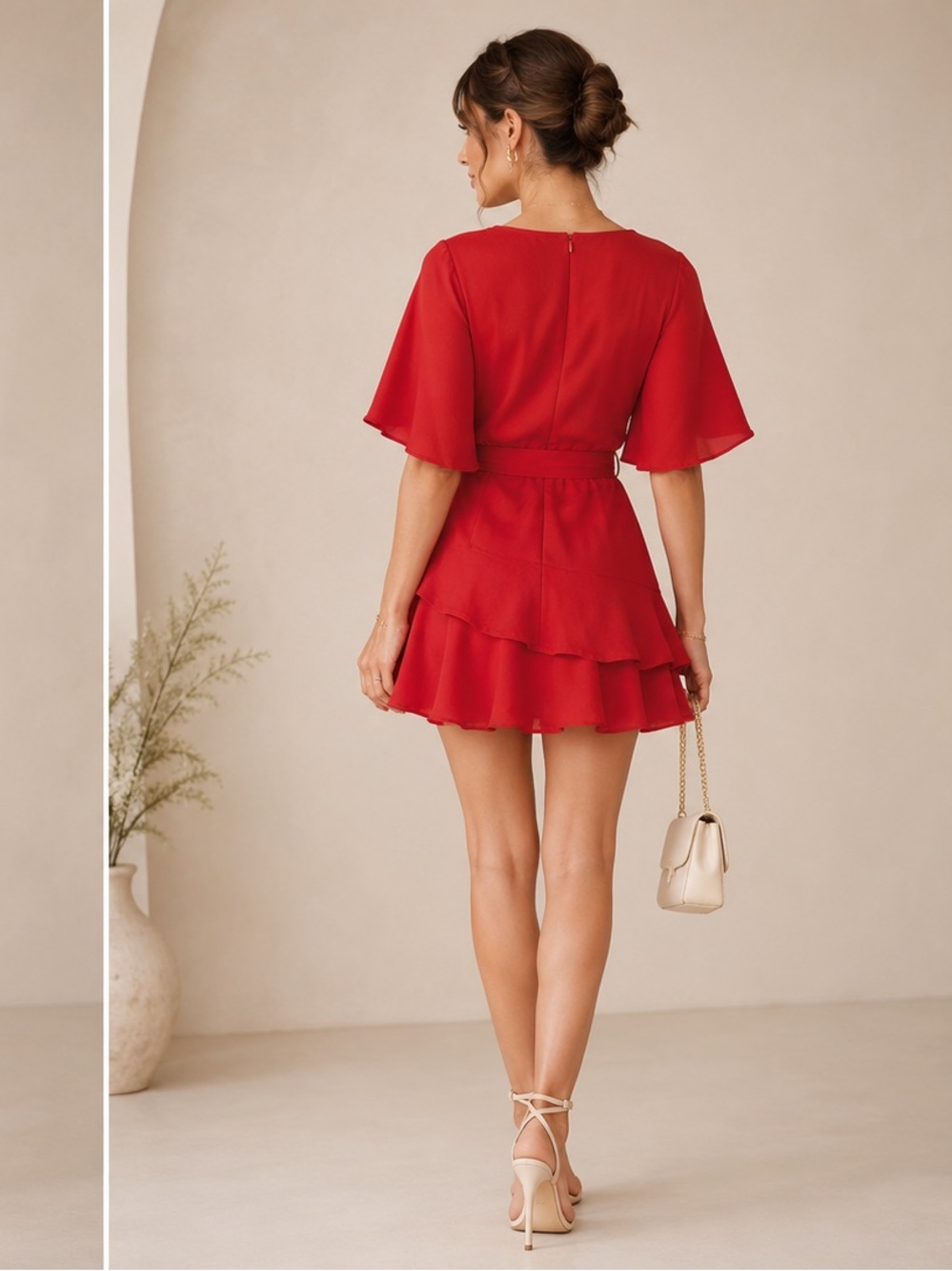 Altar’d State Red Ruffle Wrap Mini Dress XS Made in USA - Picture 8 of 13